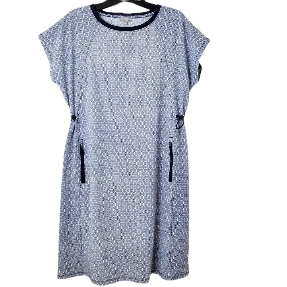 Talbots Blue Cinch Waist Active Shift Dress with Zip Pockets UPF50 Medium Petite